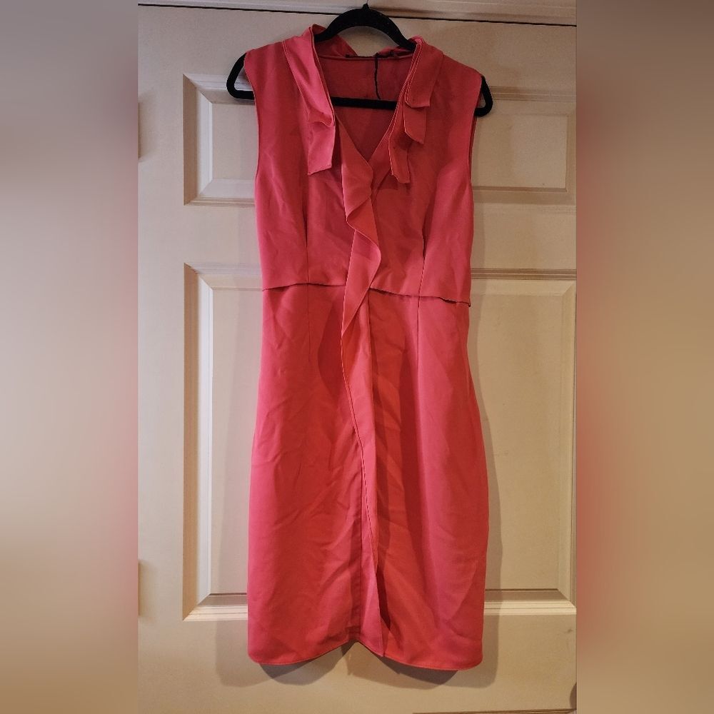 Tahari hot pink ruffle front knee length dress size 10
